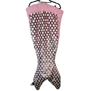 Cynthia Rowley Kids Mermaid Tail Blanket Pink White Sequin Polka Dot Fleece